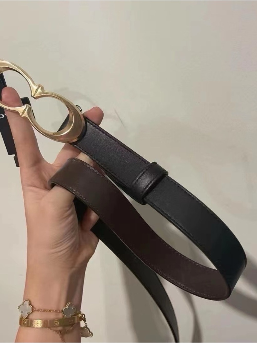New!Coach Women's Brown Leather Belt with Gold Double Grommet Buckle - Picture 2 of 7